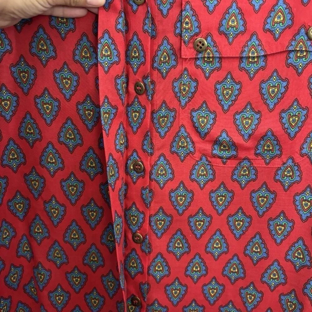 Vintage Liz Wear Button Down Collared Red Shirt Western Boho Women Petite Small